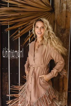 Chintamani Alchemistry Fringe Linen Mini Dress / Dusty Pink^ Shirt Dress|Mini & Midi Dress