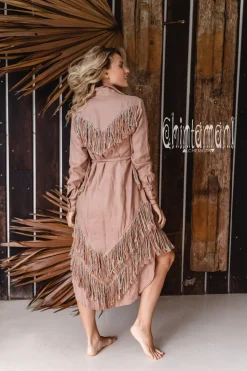 Chintamani Alchemistry Fringe Linen Mini Dress / Dusty Pink^ Shirt Dress|Mini & Midi Dress
