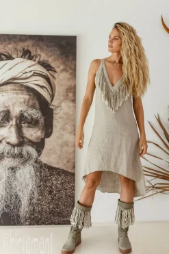 Chintamani Alchemistry Fringe Linen Mini Dress / Natural Grey^ Mini & Midi Dress