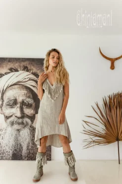 Chintamani Alchemistry Fringe Linen Mini Dress / Natural Grey^ Mini & Midi Dress