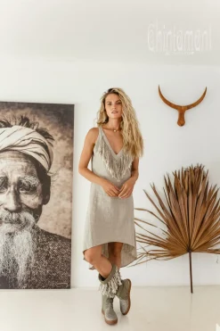 Chintamani Alchemistry Fringe Linen Mini Dress / Natural Grey^ Mini & Midi Dress
