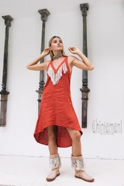 Chintamani Alchemistry Fringe Linen Mini Dress / Red Ochre^ Mini & Midi Dress