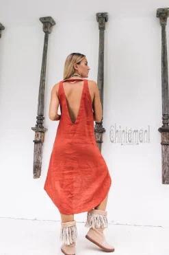 Chintamani Alchemistry Fringe Linen Mini Dress / Red Ochre^ Mini & Midi Dress