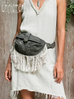 Chintamani Alchemistry Fringy Banana Bag / Dark Gray^ Canvas Hip Bags