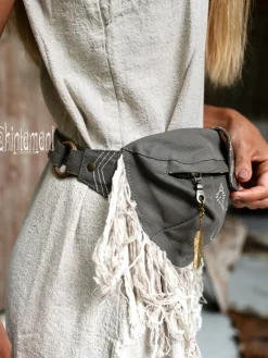 Chintamani Alchemistry Fringy Banana Bag / Dark Gray^ Canvas Hip Bags
