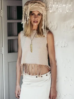 Chintamani Alchemistry Fringy Crop Top / Beige^ Tank Top