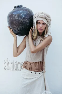 Chintamani Alchemistry Fringy Crop Top / Beige^ Tank Top