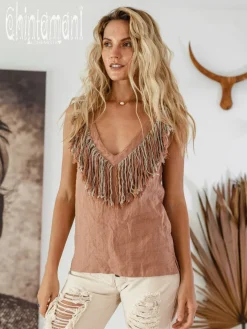 Chintamani Alchemistry Fringy Linen Top / Dusty Pink^ Tank Top