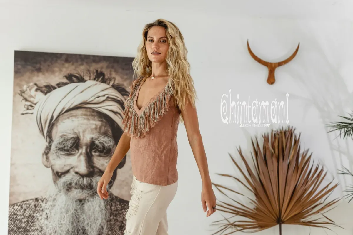 Chintamani Alchemistry Fringy Linen Top / Dusty Pink^ Tank Top