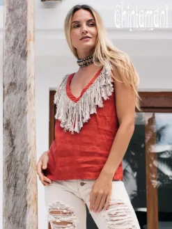 Chintamani Alchemistry Fringy Linen Top / Red Ochre^ Tank Top