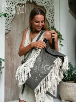 Chintamani Alchemistry Fringy RollTop Backpack / Dark Gray^ Backpacks & Bags