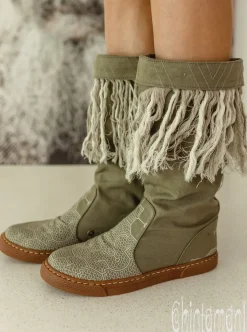 Chintamani Alchemistry Fringy Tribal Boots / Army Green^ Boots