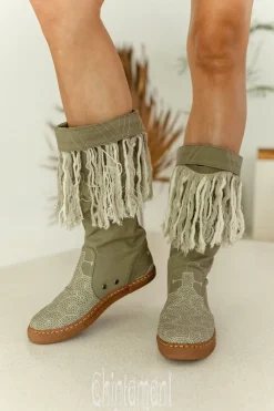 Chintamani Alchemistry Fringy Tribal Boots / Army Green^ Boots