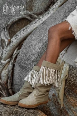 Chintamani Alchemistry Fringy Tribal Boots / Army Green^ Boots