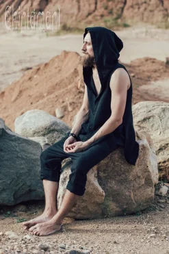 Chintamani Alchemistry Hooded Ripped Shirt / Black^ Button Shirt