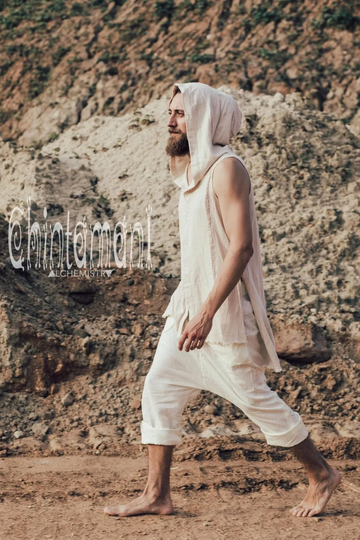 Chintamani Alchemistry Hooded Ripped Shirt / Off White^ Button Shirt