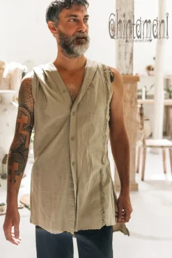 Chintamani Alchemistry Hooded Ripped Shirt / Sage Green^ Button Shirt