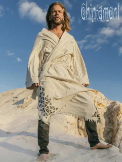 Chintamani Alchemistry Huge Raw Cotton Mens Wrap Cardigan Coat / Kimono Cloak or Cape / Aroha Atua Off White^ Kimono & Coat