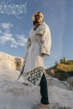 Chintamani Alchemistry Huge Raw Cotton Mens Wrap Cardigan Coat / Kimono Cloak or Cape / Aroha Atua Off White^ Kimono & Coat
