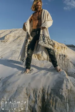 Chintamani Alchemistry Huge Raw Cotton Mens Wrap Cardigan Coat / Kimono Cloak or Cape / Aroha Atua Off White^ Kimono & Coat