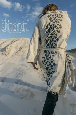 Chintamani Alchemistry Huge Raw Cotton Mens Wrap Cardigan Coat / Kimono Cloak or Cape / Aroha Atua Off White^ Kimono & Coat