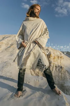 Chintamani Alchemistry Huge Raw Cotton Mens Wrap Cardigan Coat / Kimono Cloak or Cape / Aroha Atua Off White^ Kimono & Coat