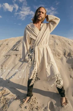 Chintamani Alchemistry Huge Raw Cotton Mens Wrap Cardigan Coat / Kimono Cloak or Cape / Aroha Atua Off White^ Kimono & Coat