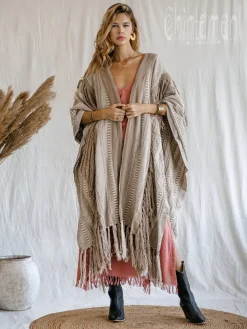 Chintamani Alchemistry Jacquard Tassel Poncho / Coffee^ Kimono & Cover Up