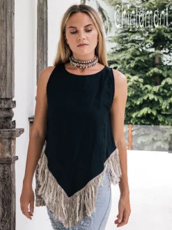 Chintamani Alchemistry Linen Corner Top / Black^ Tank Top