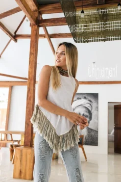 Chintamani Alchemistry Linen Corner Top / White^ Tank Top