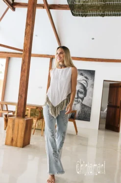 Chintamani Alchemistry Linen Corner Top / White^ Tank Top