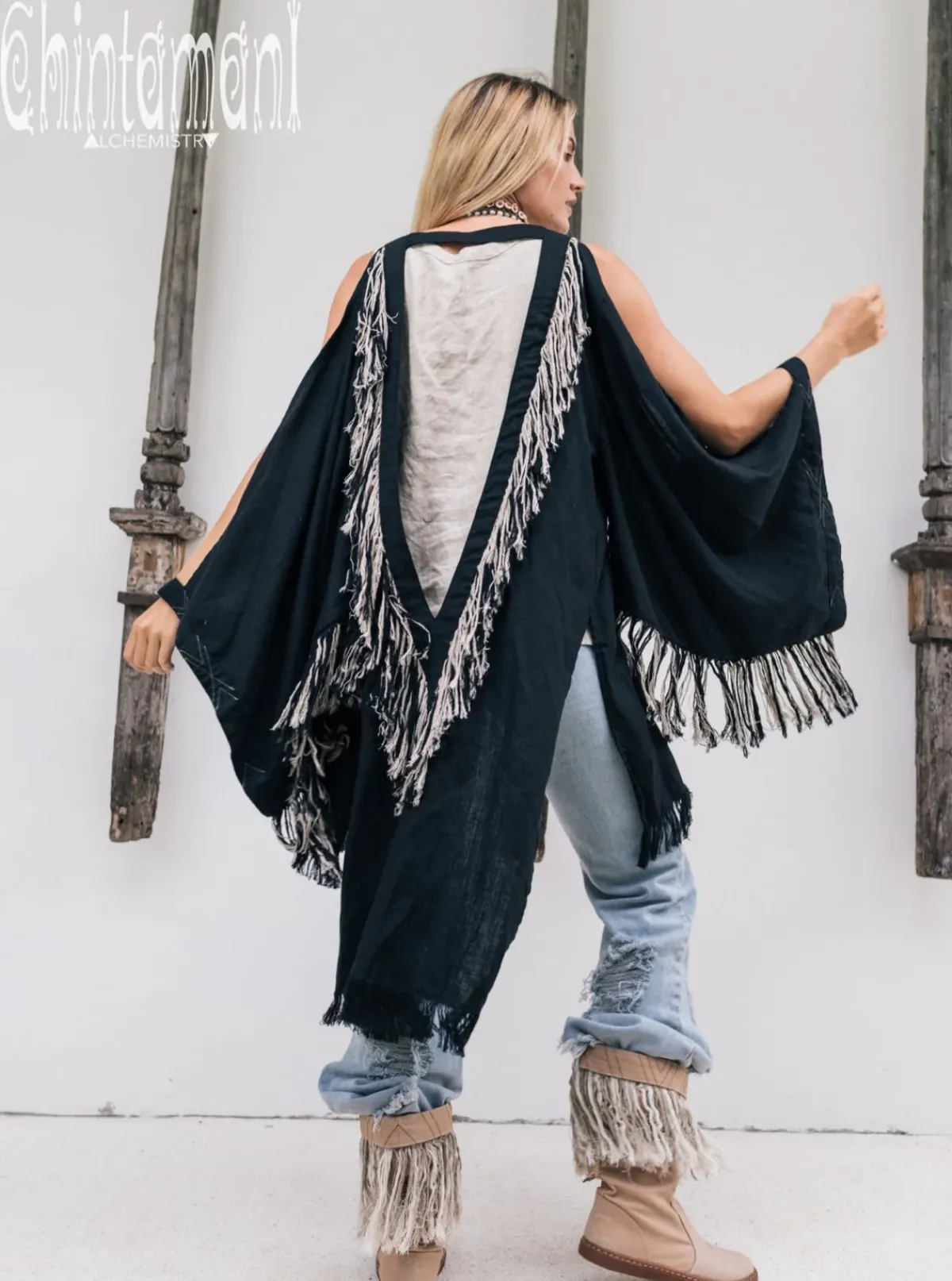 Chintamani Alchemistry Linen Fringed Kimono / Black^ Kimono & Cover Up