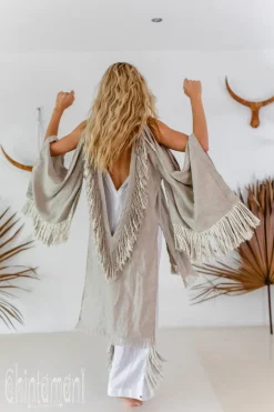 Chintamani Alchemistry Linen Fringed Kimono / Natural Gray^ Kimono & Cover Up