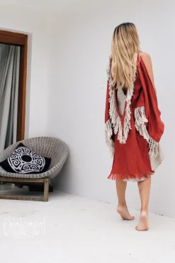 Chintamani Alchemistry Linen Fringed Kimono / Red Ochre^ Kimono & Cover Up