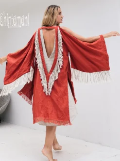 Chintamani Alchemistry Linen Fringed Kimono / Red Ochre^ Kimono & Cover Up