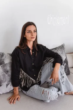 Chintamani Alchemistry Linen Fringe Shirt / Black^ Button Shirt