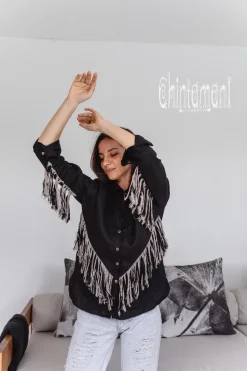Chintamani Alchemistry Linen Fringe Shirt / Black^ Button Shirt