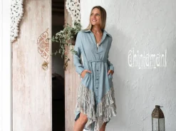 Chintamani Alchemistry Linen Fringe Shirt Dress / Light Blue^ Shirt Dress|Mini & Midi Dress