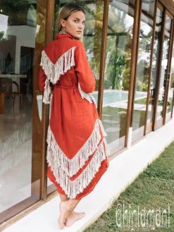 Chintamani Alchemistry Linen Fringe Shirt Dress / Red Ochre^ Shirt Dress|Mini & Midi Dress