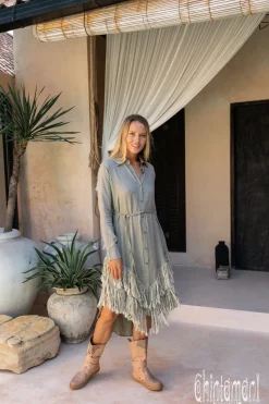 Chintamani Alchemistry Linen Fringe Shirt Dress / Sage Green^ Shirt Dress|Mini & Midi Dress