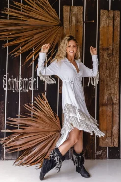 Chintamani Alchemistry Linen Fringe Shirt Dress / White^ Shirt Dress|Mini & Midi Dress
