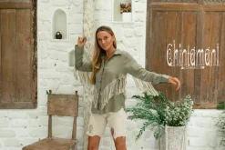Chintamani Alchemistry Linen Fringe Shirt / Sage Green^ Button Shirt