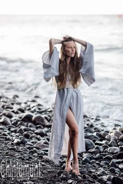 Chintamani Alchemistry Linen Maxi Kimono / Light Grey^ Kimono & Cover Up
