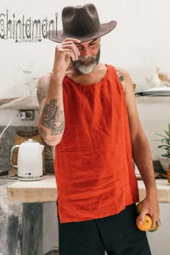 Chintamani Alchemistry Linen Tank Top / Red Ochre^ Tops & T-shirt