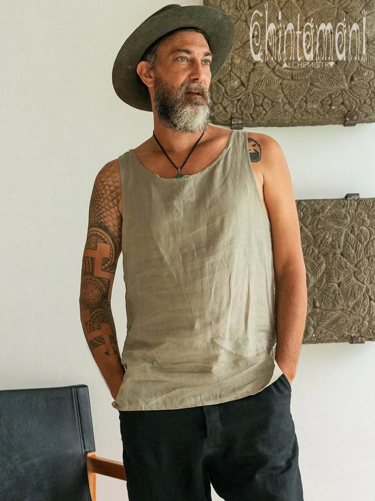 Chintamani Alchemistry Linen Tank Top / Sage Green^ Tops & T-shirt