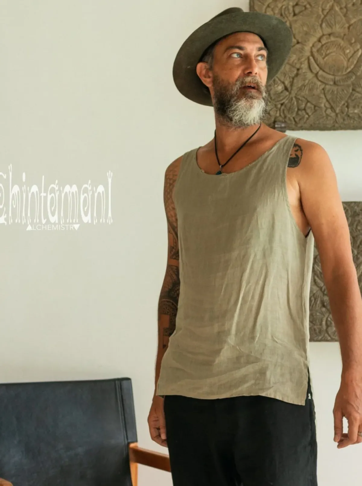 Chintamani Alchemistry Linen Tank Top / Sage Green^ Tops & T-shirt