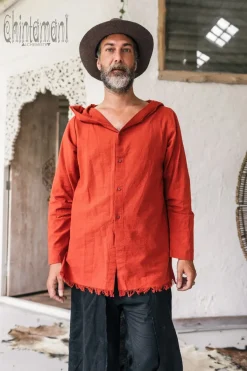 Chintamani Alchemistry Long Hooded Shirt / Red Ochre^ Button Shirt