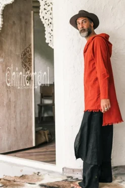 Chintamani Alchemistry Long Hooded Shirt / Red Ochre^ Button Shirt