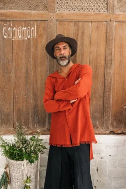 Chintamani Alchemistry Long Hooded Shirt / Red Ochre^ Button Shirt