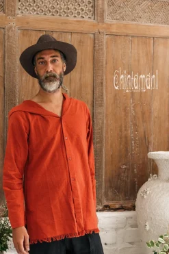 Chintamani Alchemistry Long Hooded Shirt / Red Ochre^ Button Shirt